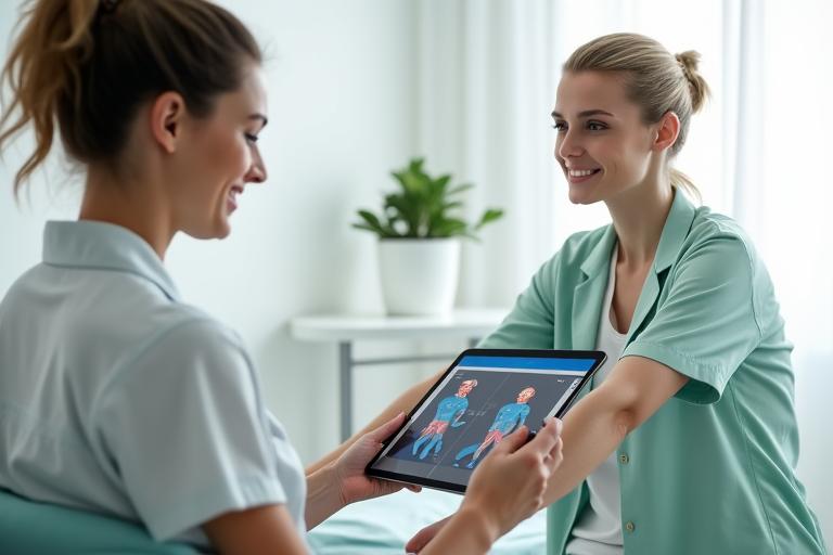 Paciente siguiendo ejercicios de fisioterapia